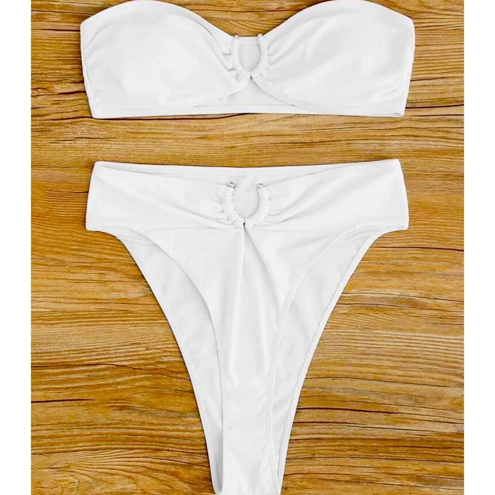Ring Linked High Waisted Bandeau Bikini